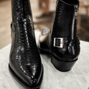 Milano Passo - Noir Serpente - Croc-Embossed Ankel Boot -MP -00069