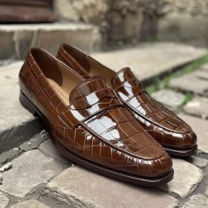Milano Passo Brown Croc Print Leather Cesario Loafers MP - 00500